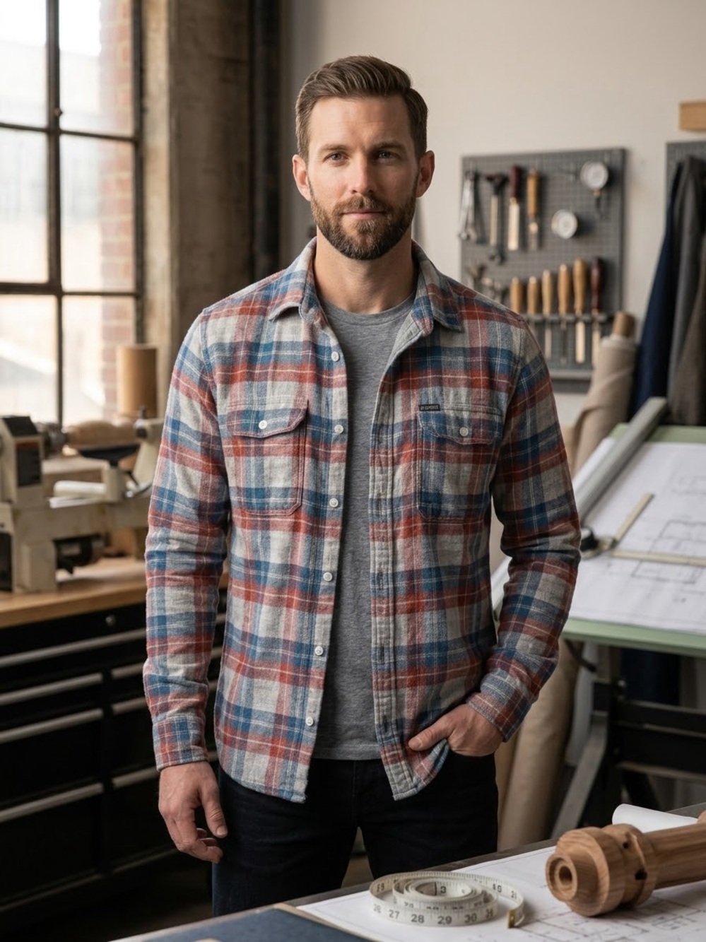 Matix Clothing Company Plaid Button-Down Shirt Jacket in Red, Blue & Cream